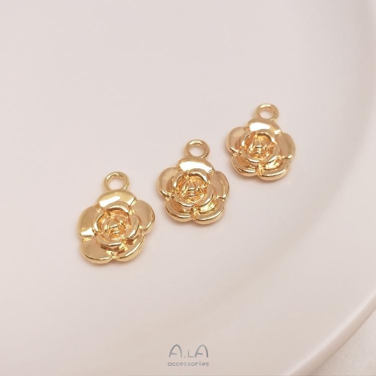 14K Gold-Filled Rose Pendant Charm for DIY Jewelry, Small Flower Design for Bracelets and Earrings