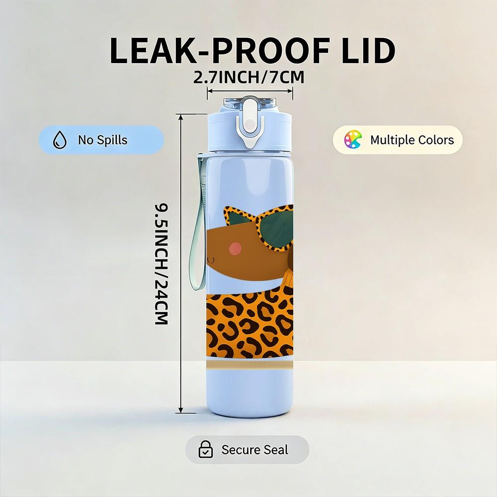 1PC Leopard Print Dachshund Dog 750ml Color Plastic Sports Water Bottle Leakproof Flip Straw Lid Suitable for Sports Office Home Use