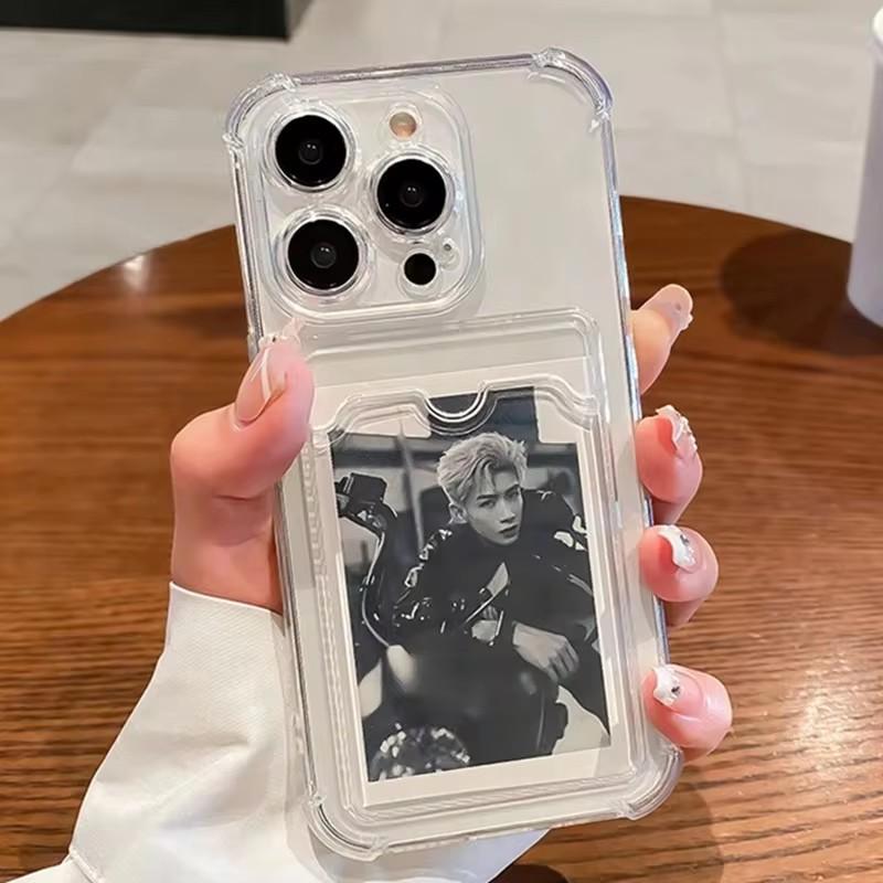 Transparent Card Slot Bag Holder Phone Case For iPhone 17 Pro 16 15 14 13 12 11 Pro Max Plus Wallet Silicone Shockproof Cover