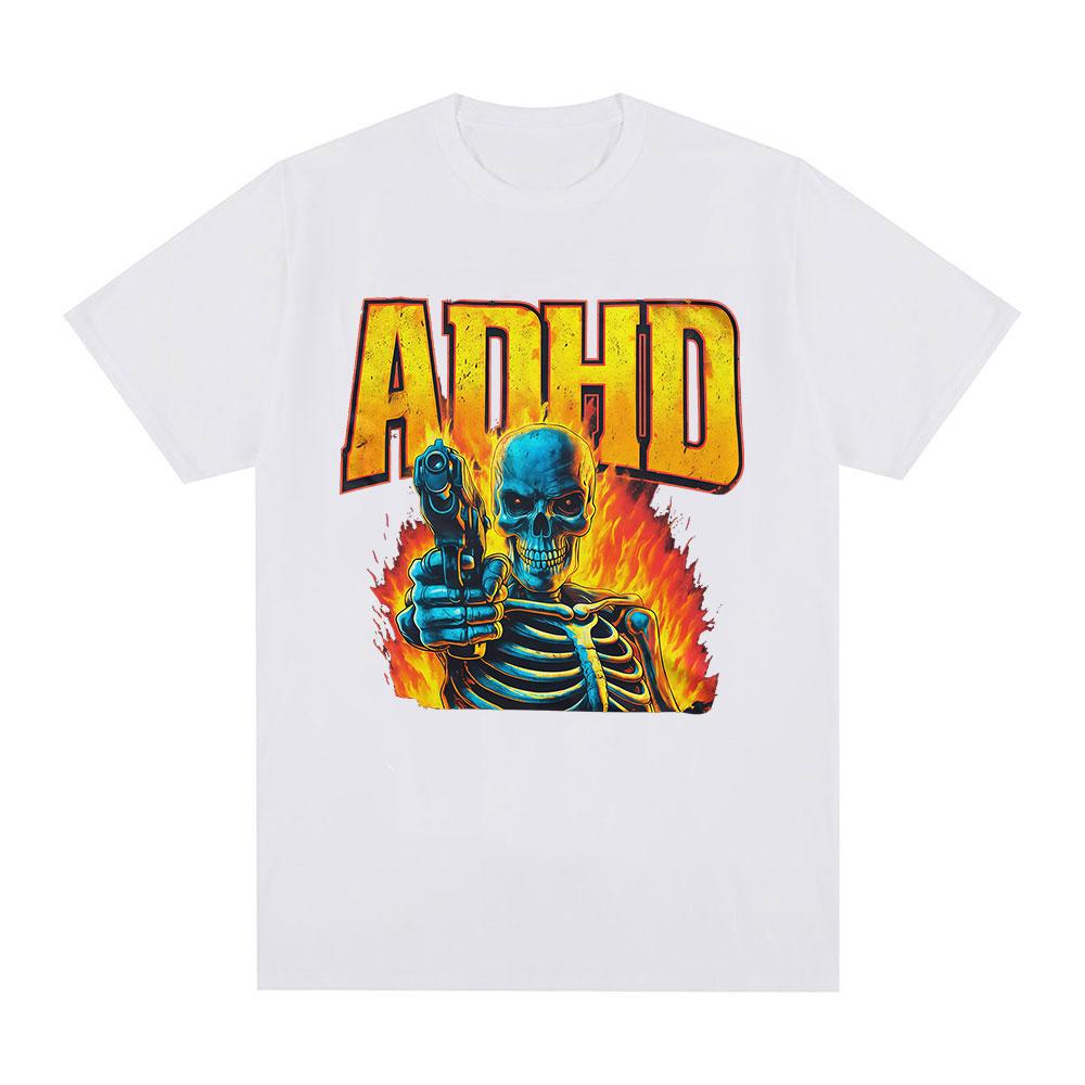 Autism ADHD Funny Skeleton Meme Tshirts Men Women Clothing Vintage Gothic Short Sleeves Tshirt Cotton Summer Oversized T Shirt