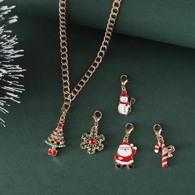 Cartoon Christmas Tree & Candy Cane Pendant Necklace Set with Santa Claus Charm