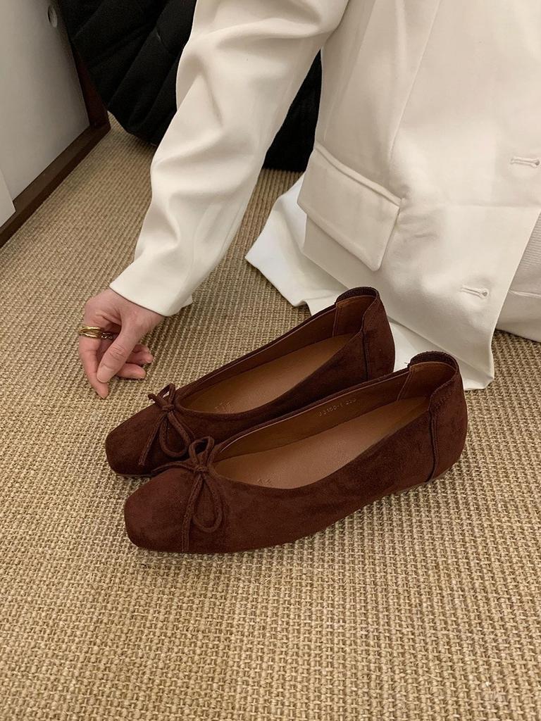 Inner Height Increase Square Head French Red Bow Single Shoes Women's Shoes 2025 New Spring Versatile Gentle Commuter Shoes