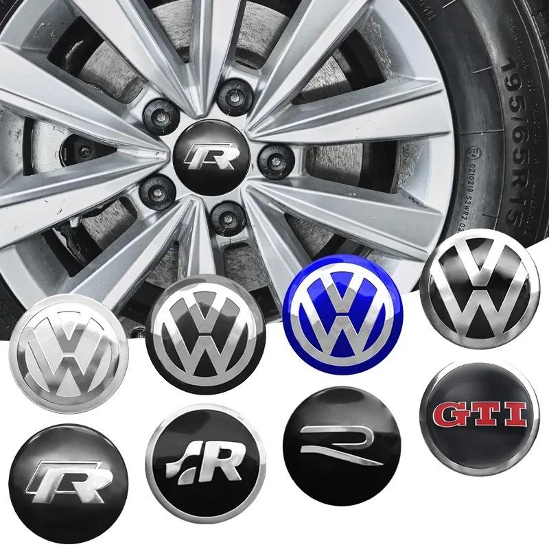 For Volkswagen MK7 4pcs 56mm Car Wheel Centre Cap Decal Hub Sticker For Volkswagen VW Polo Passat GTI Bora Rline Golf R Line Auto Decal Accessories