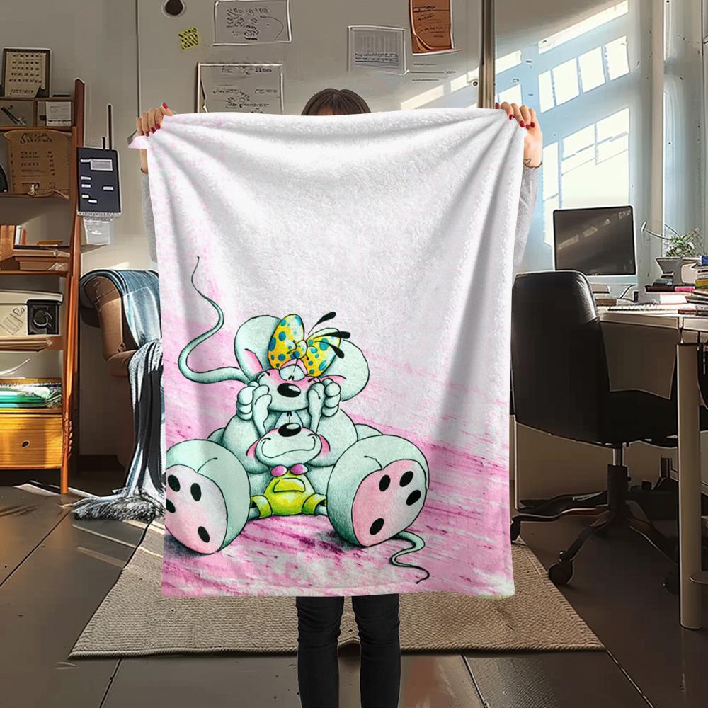 1 Stück Diddl gemusterte Flanelldecke für alle Jahreszeiten geeignet für Heimdekoration Wärme und Komfort Geschenke Feiertagsgeschenk