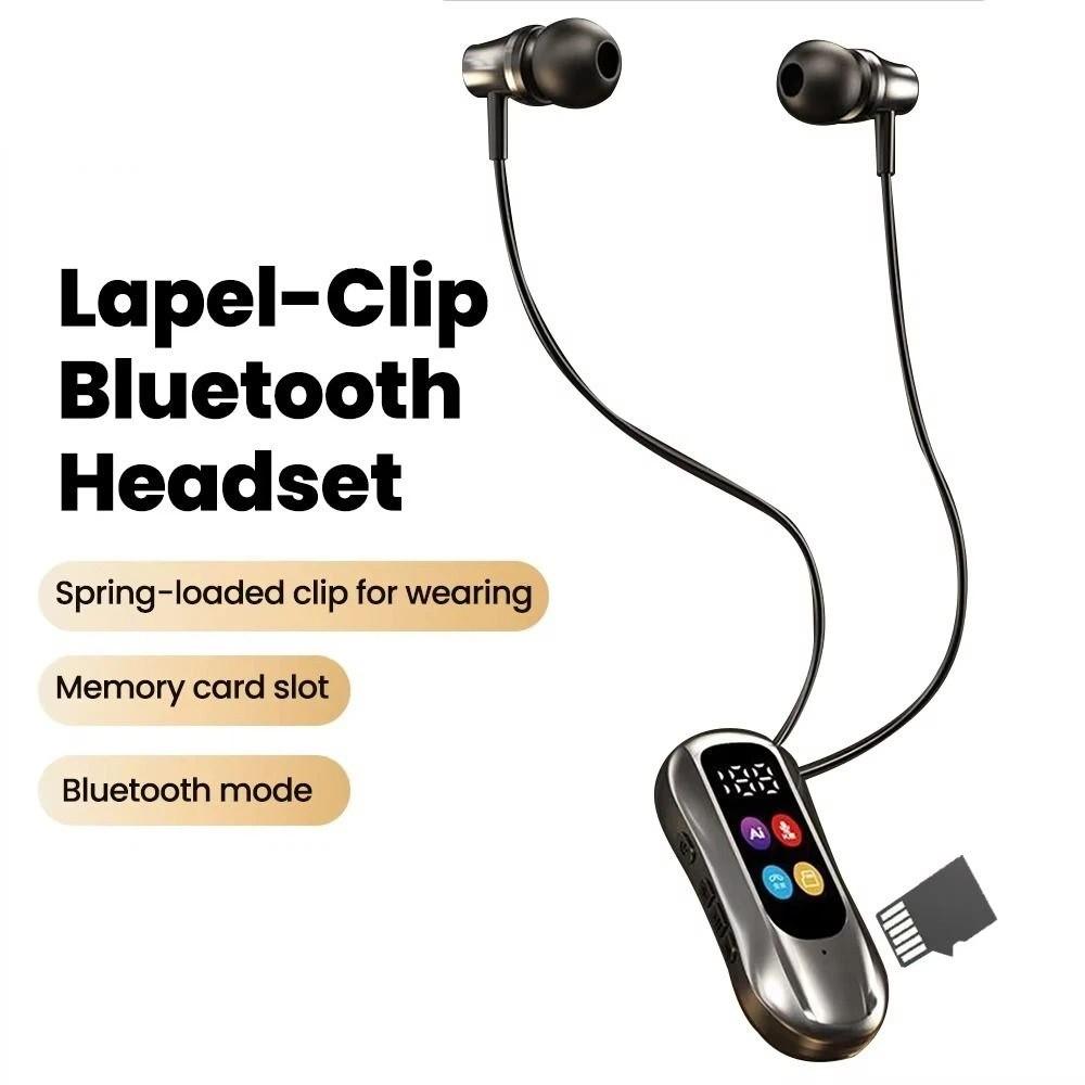 LED Screen Lavalier Bluetooth Earphones Card Insertion Wireless Headphones  Support SD Card