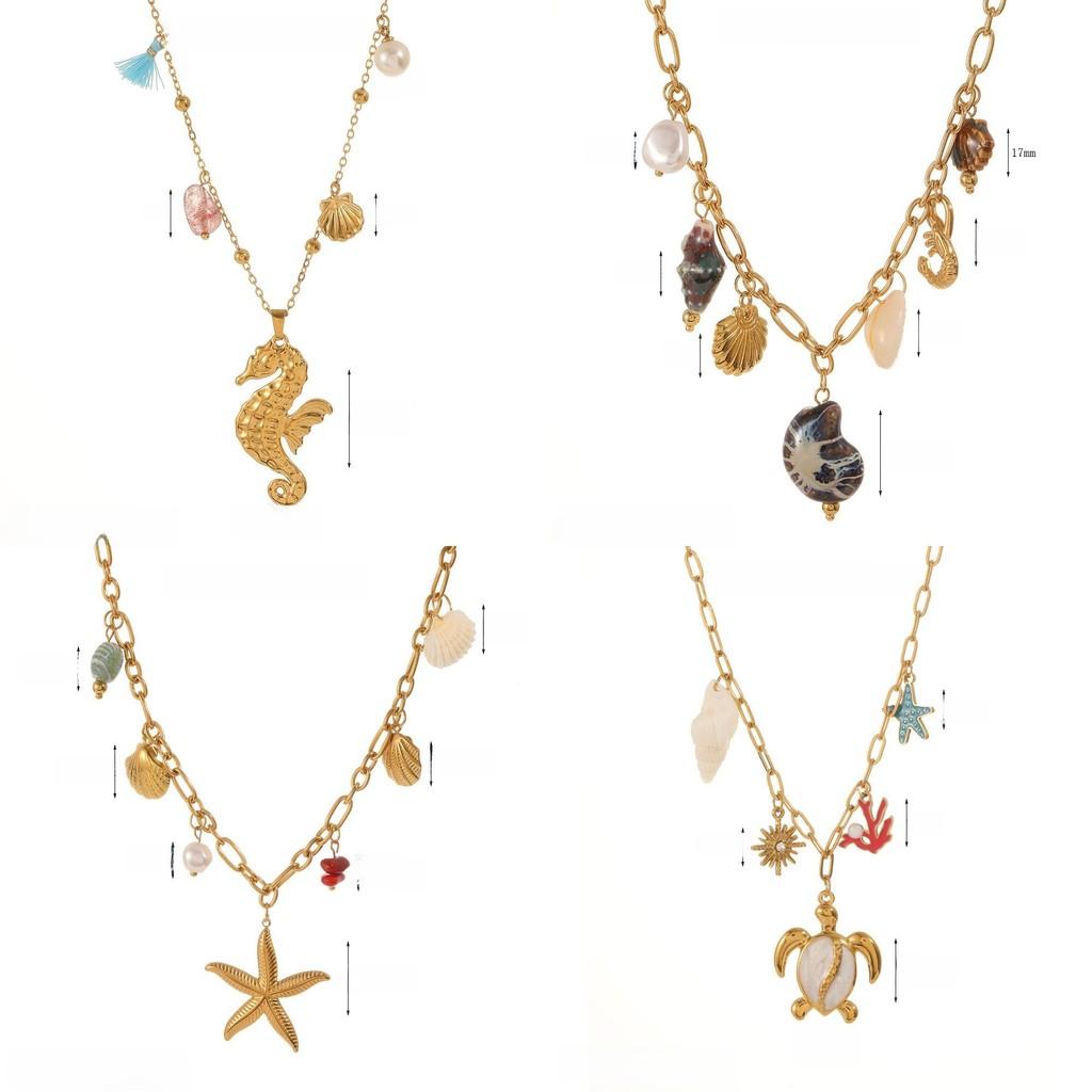 Ocean Style Starfish Shell Stainless Steel Necklace For Women With Geometric Design