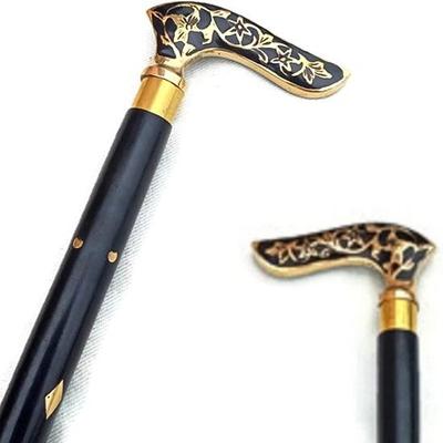 Brass Walking Stick Solid Vintage Designer Victorian Simple Wooden Cane Antique Style Folding Walking Stick 36" Inches with Brass