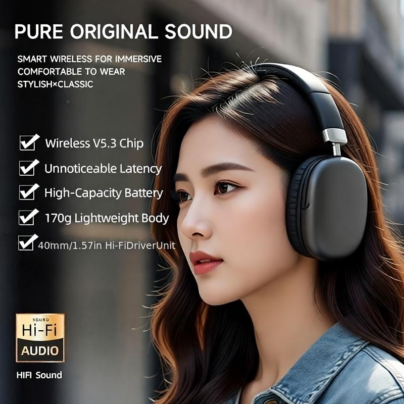 Wireless over-ear headphones, portable wireless music headphones with built-in microphone for calls, stretchable and rotatable, can be connected to