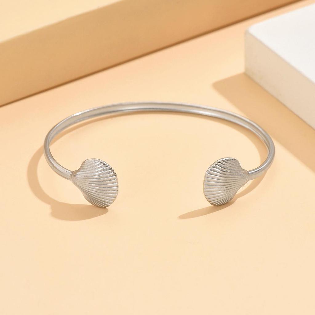 Bohemian Holiday-Style Adjustable Stainless Steel Shell Bracelet & Ring Set for Women
