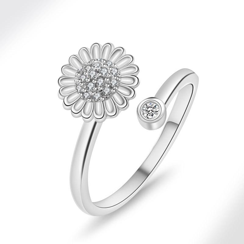 

Кольцо с открытым цветком из циркония, женское дизайнерское кольцо с нишей, двухцветное, с подсолнухом, двойной камелией, персонализированное, универсальное, регулируемое, ветряная мельница, ювелирное изделие