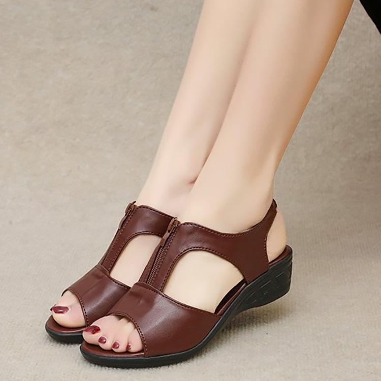 Sandalen im römischen Stil Fischmaul Reißverschluss Atmungsaktiv Keilabsatz Damenschuhe 36-41