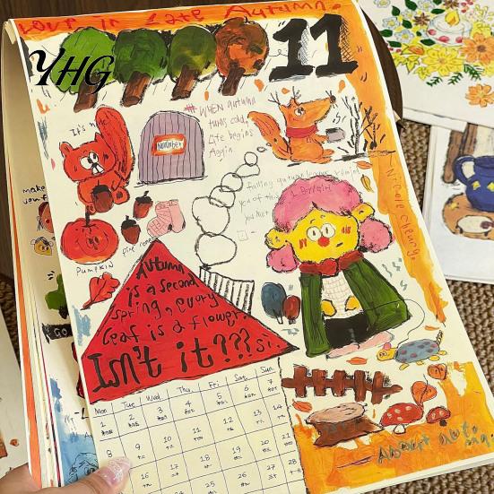 Academic Year Planner 2027 Hand Drawn Wall Calendar, Hand-Painted Graffiti Illustrations 12 Monthly Hanging Planner, Jan-Dec Calendar for Home Office