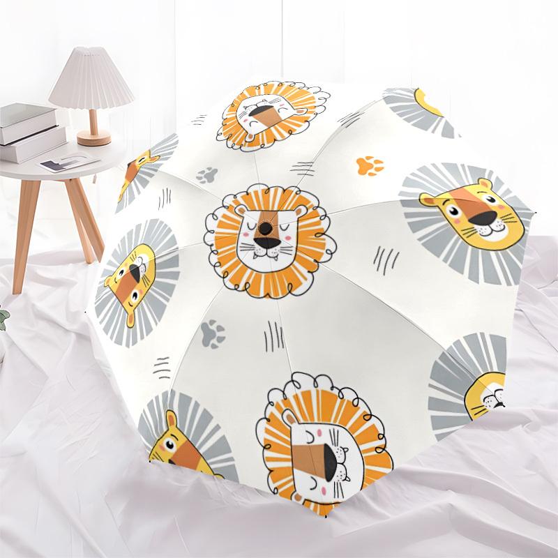 1pc Lion Face Pattern Automatic Folding Umbrella Durable Iron Frame,All Seasons Home Travel Outdoor Multifunctional Umbrella Yy251115119