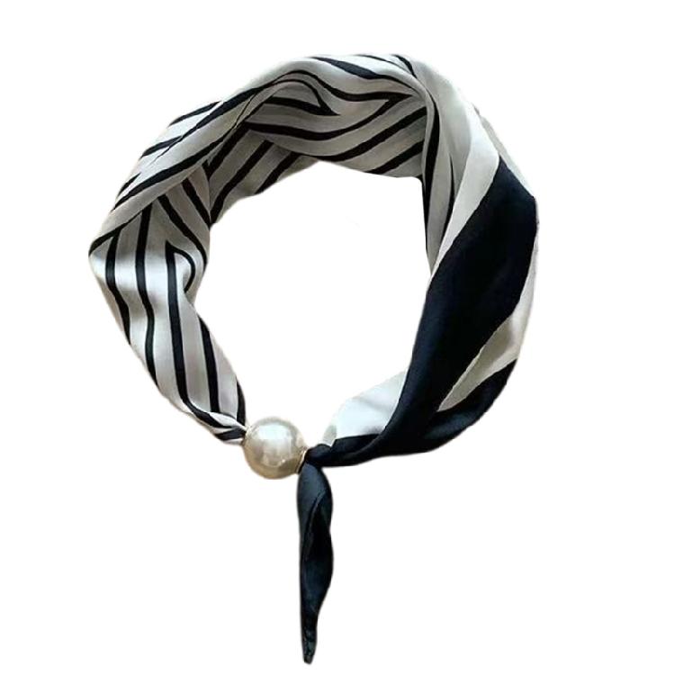 Breathable Pearls Neck Scarf Magnetic Fastening French Pattern Silk Scarf for Work and Leisure Neckwear Accessories