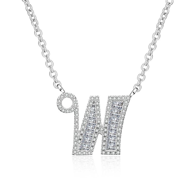 WWJ Collier élégant avec pendentif en zircone cubique brillant avec 26 lettres initiales