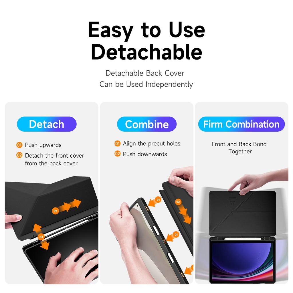 DUX DUCIS Magi Series for Samsung Galaxy Tab S10 FE/Tab S9/S9 FE Case Origami Stand Leather+PC+TPU Clear Back Cover