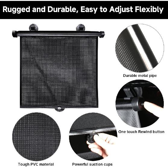 2 Pack Window Sun Shades Retractable Car Curta Window Covers Protect Baby Kids Sun Shade For Car Window UV And Sun Glare Protection Accessories 20" X