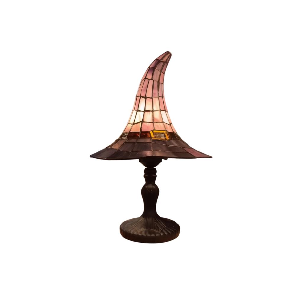 18cm Halloween Witch Hat Table Lamp USB Powered Stained Glass Style Decorative Light Fixture for Indoor Use