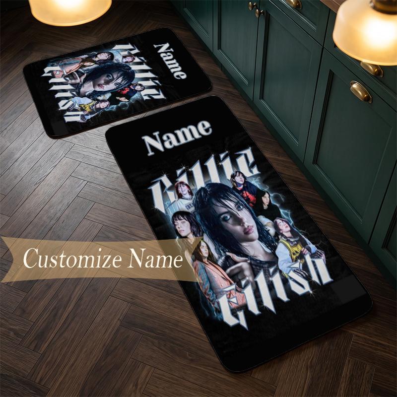 Billie eilish (23) Customize Name Flannel Kitchen Mat Soft Non-Slip Kitchen Floor Runner Rug for Home Kitchen Decor