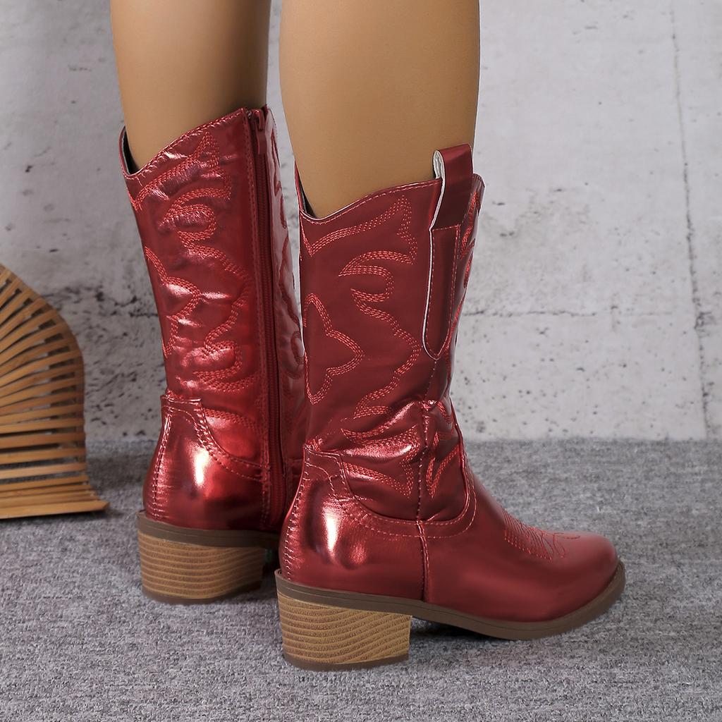 Fashion Western Women's Boots 2025 Spring and Autumn Fashionable Tight High Heel Cowboy Boots Retro Western Cowboy High Heel Boots