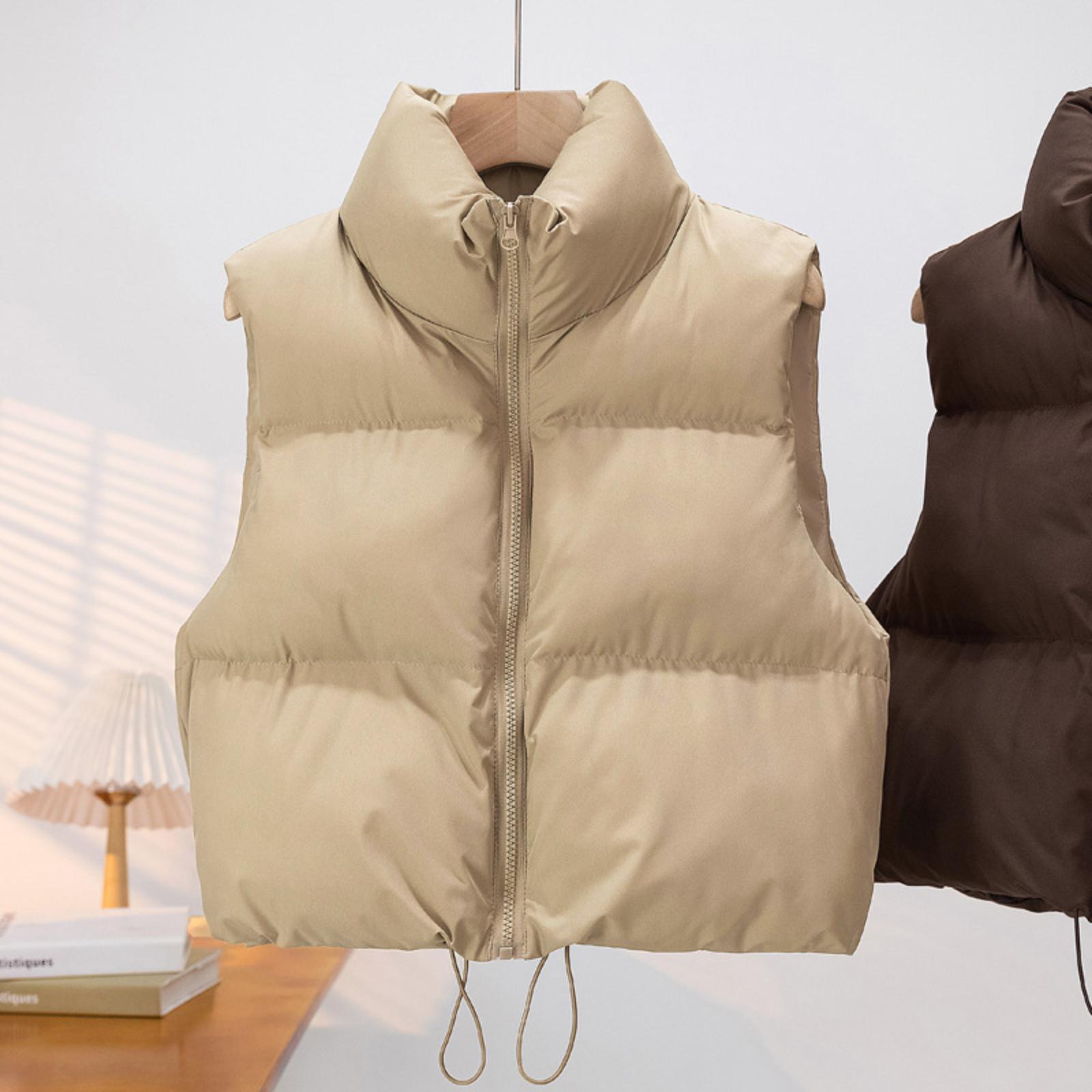 

Зимний Толстый Теплый Хлопковый Короткий Жилет Без Рукавов с Воротником-стойкой L хаки