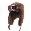 Winter Fleece gefütterte Fliegerkappe mit Brille für Herren Damen Warme Winddichte Ohrenschützerkappe Retro-Stil