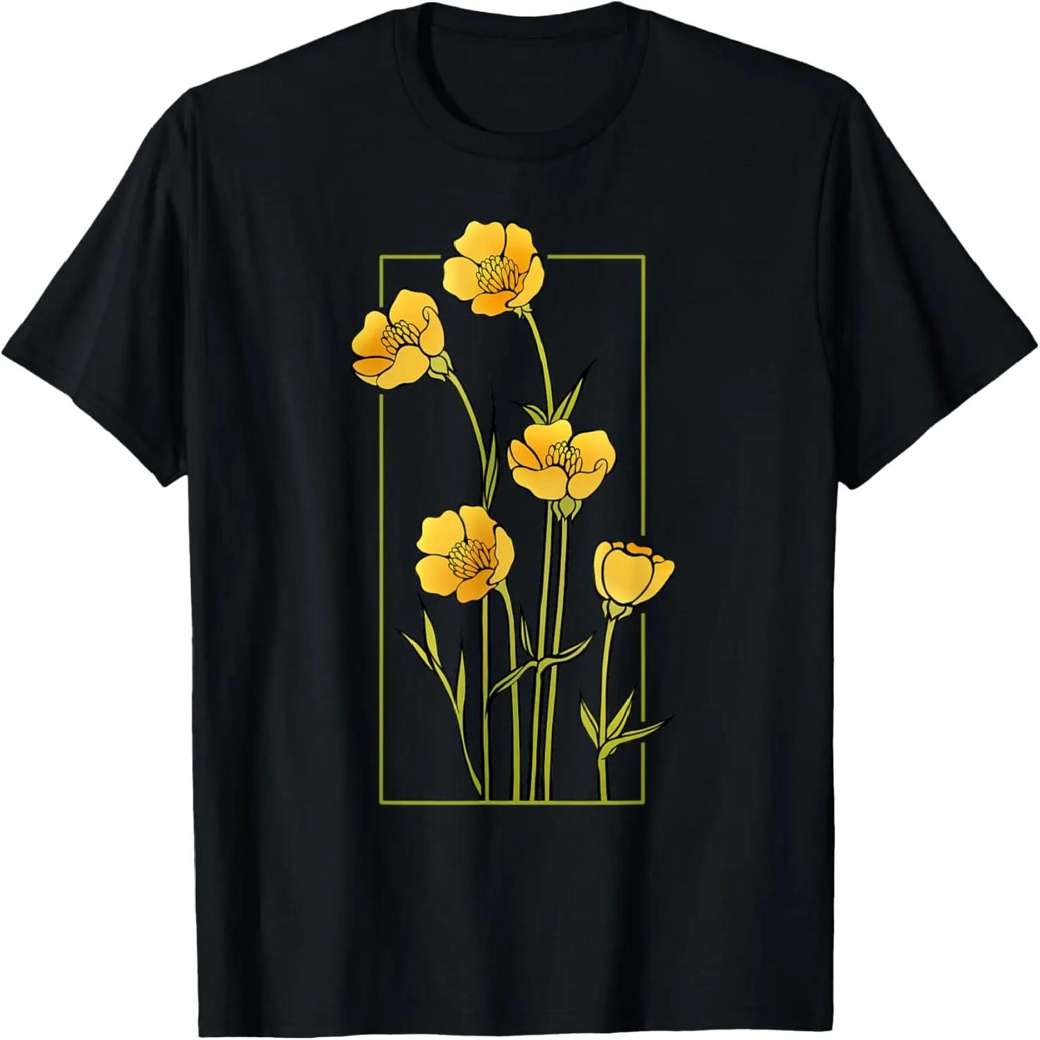 Floral Wildflower Bulbous Crowfoot Buttercup Flower T-Shirt S чёрный