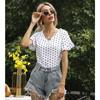 Women's Summer Polka Dot V-Neck Short Sleeve T-Shirt Top