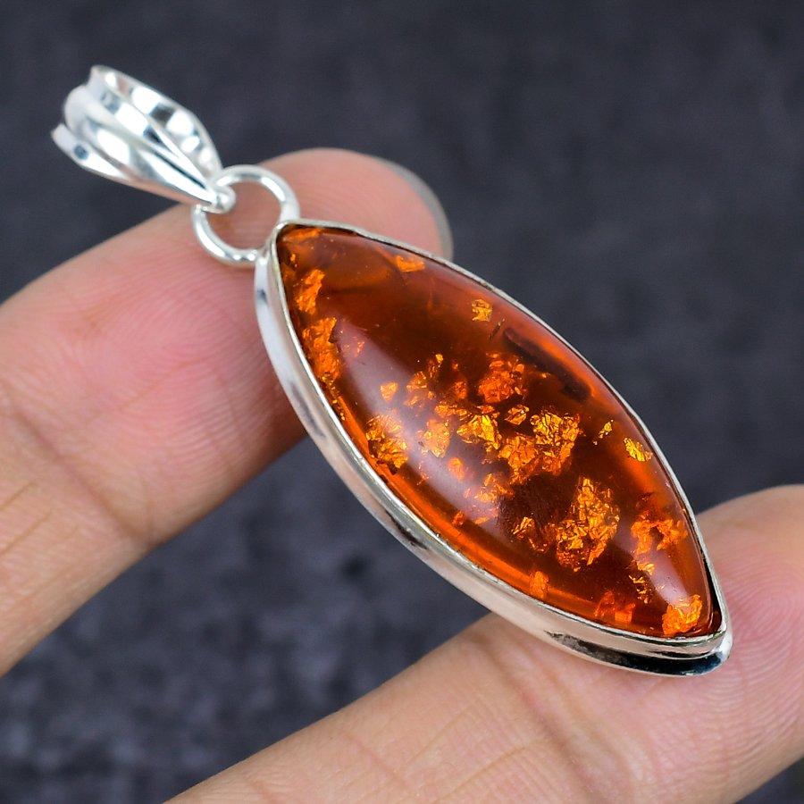 Natural Baltic Amber Gemstone 925 Sterling Silver Jewelry Pendant 2.17" n1O33