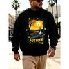Men's Graphic Print Crew Neck Sweatshirt, Vintage Autumn Streetwear Pattern, Halloween Pattern, Smiling/Moon/Pumpkin, Loose Fit Cut,