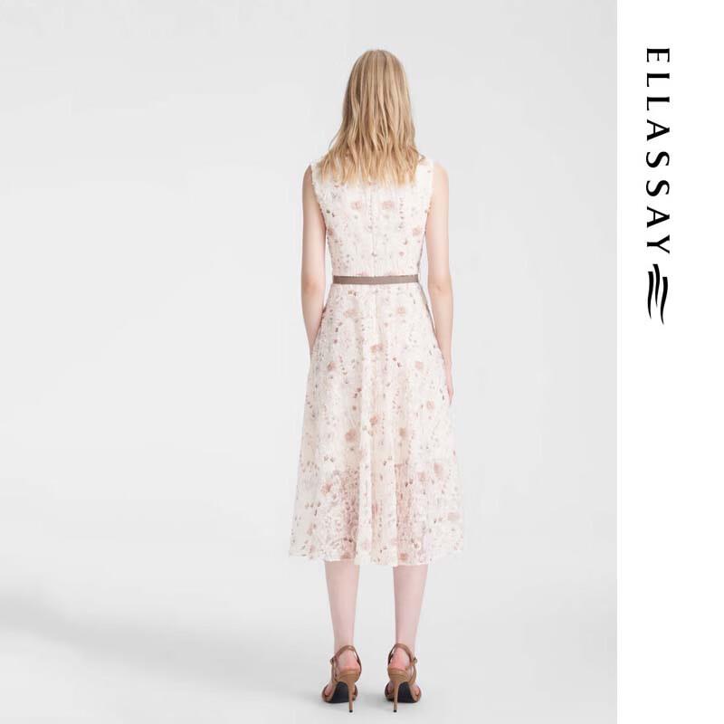 ELLASSAY Women's Elegant V-neck Jacquard A-line Dress