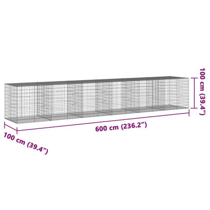 VidaXL Gabion Basket with Lid 600x100x100 Cm Galvanized Iron, Gabion Wall, Gabion Retaining Wall, Fence In 3295200