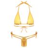 Biquíni Maiô Feminino Brilhante Metálico com Cadarço Top Triângulo Sem Bojo Fio Dental 2 Peças Lingerie