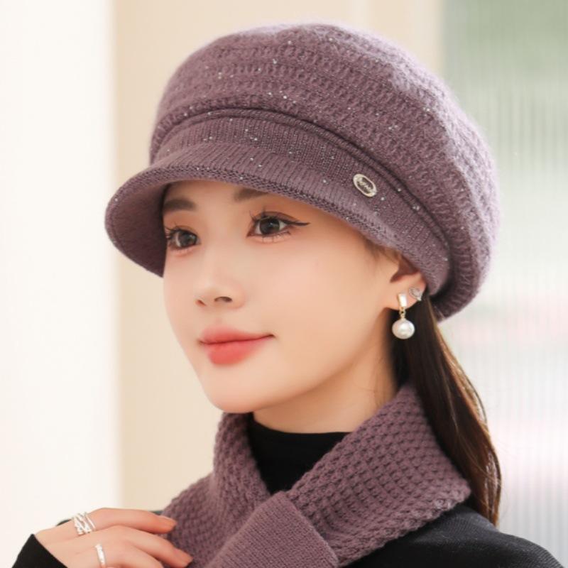 Fashion New  Faux Rabbit Fur Piled Thickened Knitted Hat Children Autumn and Winter Mother Warm Wool Cap Cap