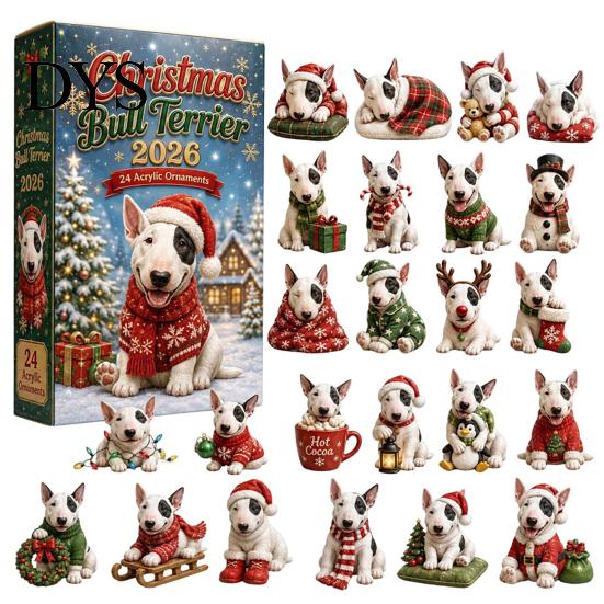 Dog Advent Calendar Calendar, 24Pcs Acrylic 2D Pet Ornament Set with Christmas Box Hanging String, Tree Countdown Decor, Gift for Lovers Holiday