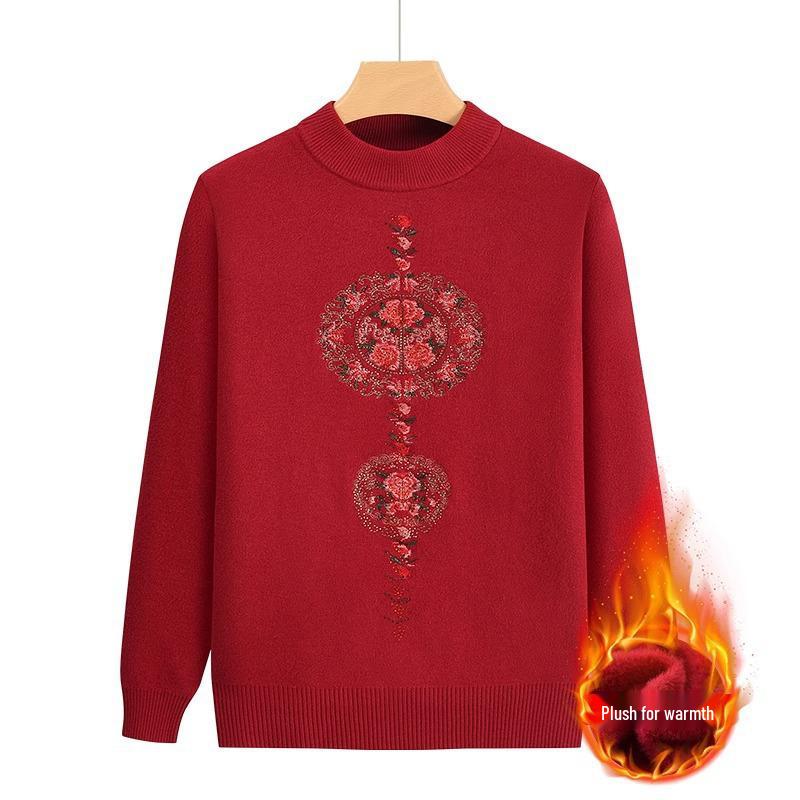2024 Grandma's Fleece-Lined Warm Base Layer Sweater for Middle-Aged & Elderly Women, Autumn/Winter Collection