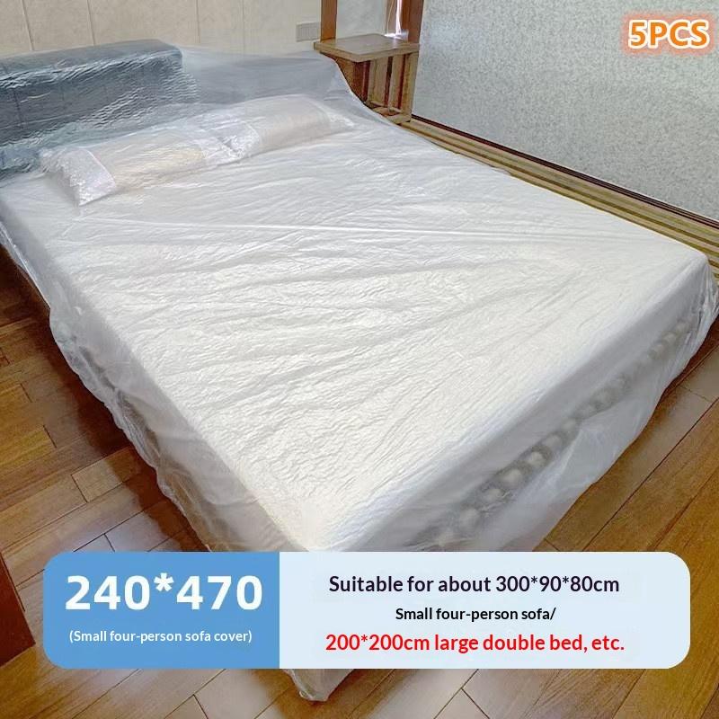 5Pcs Transparent Disposable Bed Dust Cover Waterproof Furniture Protector for Home Renovation Moving Storage
