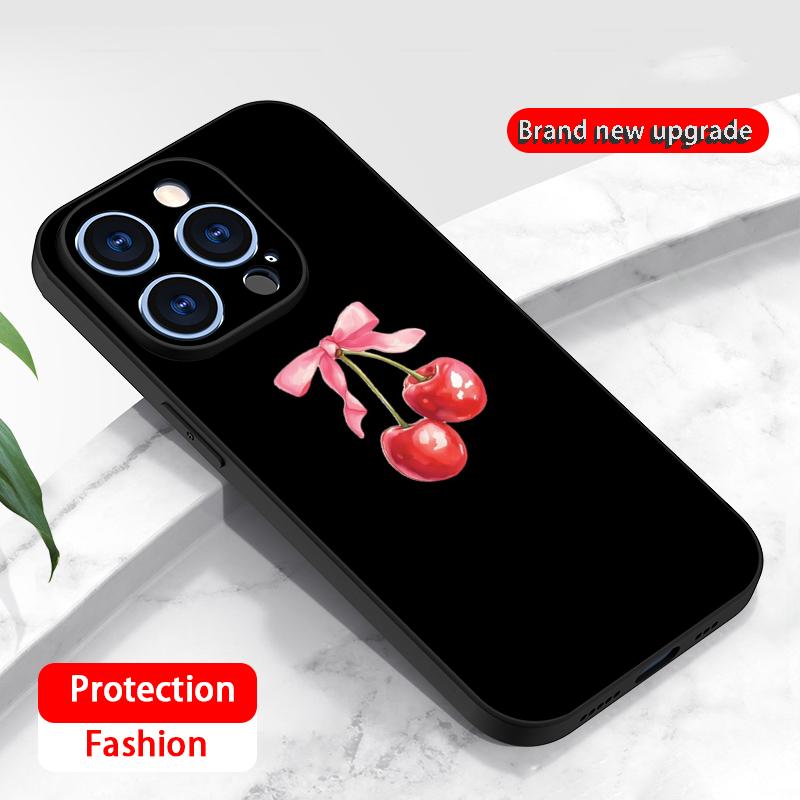 

Pink Cherry cute lovely poster pattern Phone Case For iPhone 17 16 16e 15 14 13 12 Plus Mini Pro Max Soft black Shockproof Cover iPhone 13 Pro