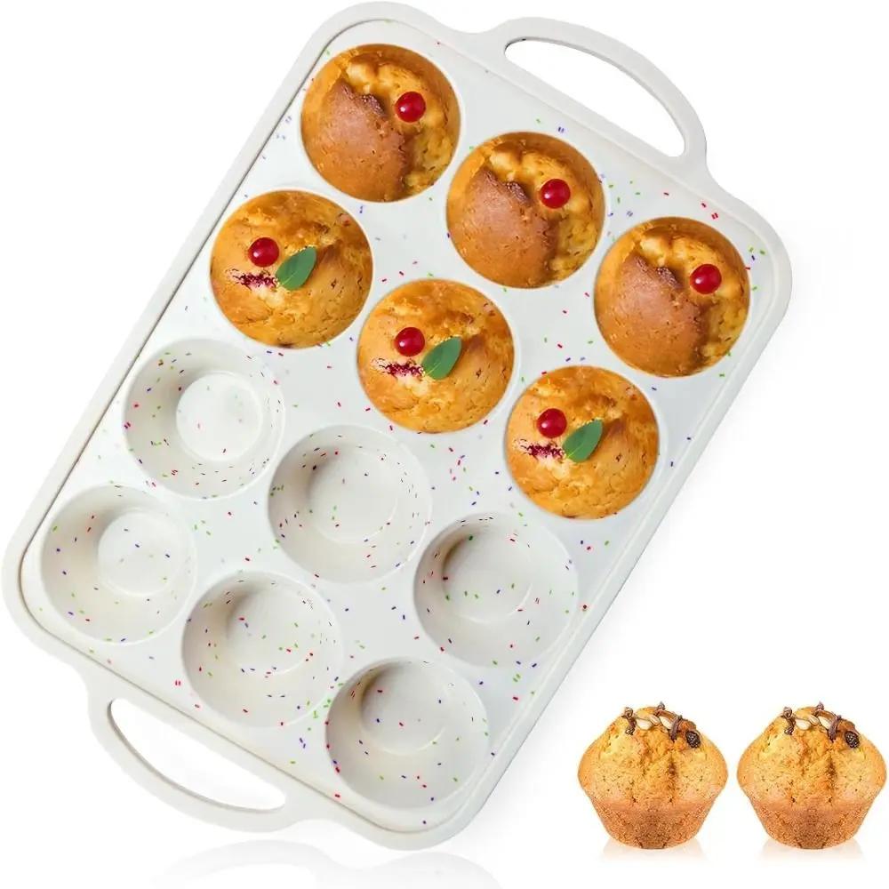 1/2Pack Dishwasher Safe Silicone Muffin Pan Nonstick Metal Reinforced Frame Cupcake Pan 12 Cups Baking Mold Homemade Muffins