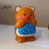 Cute Bear Desktop Decoration Hand-Carved Basswood Ornament, Apron Wood Decorative Figurine, Car Interior Accessory Statue for Shelf And Home