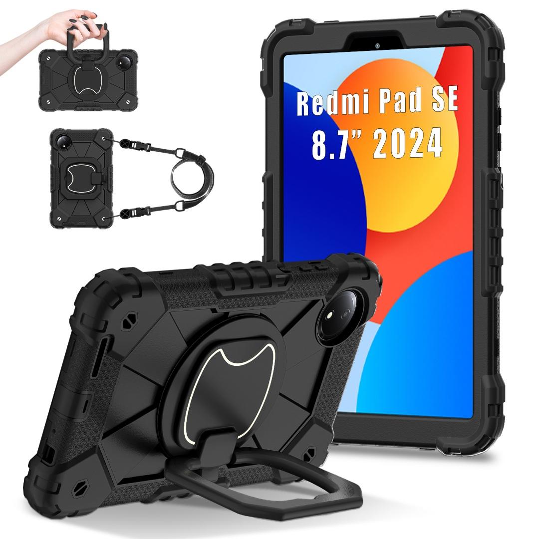 

Для Xiaomi Redmi Pad SE 8.7.360° вращающаяся рукоятка прочная защитная подставка TPU+PC 3в1 противоударный противоударный чехол для планшета ПК Redmi Pad SE 8.7 чёрный