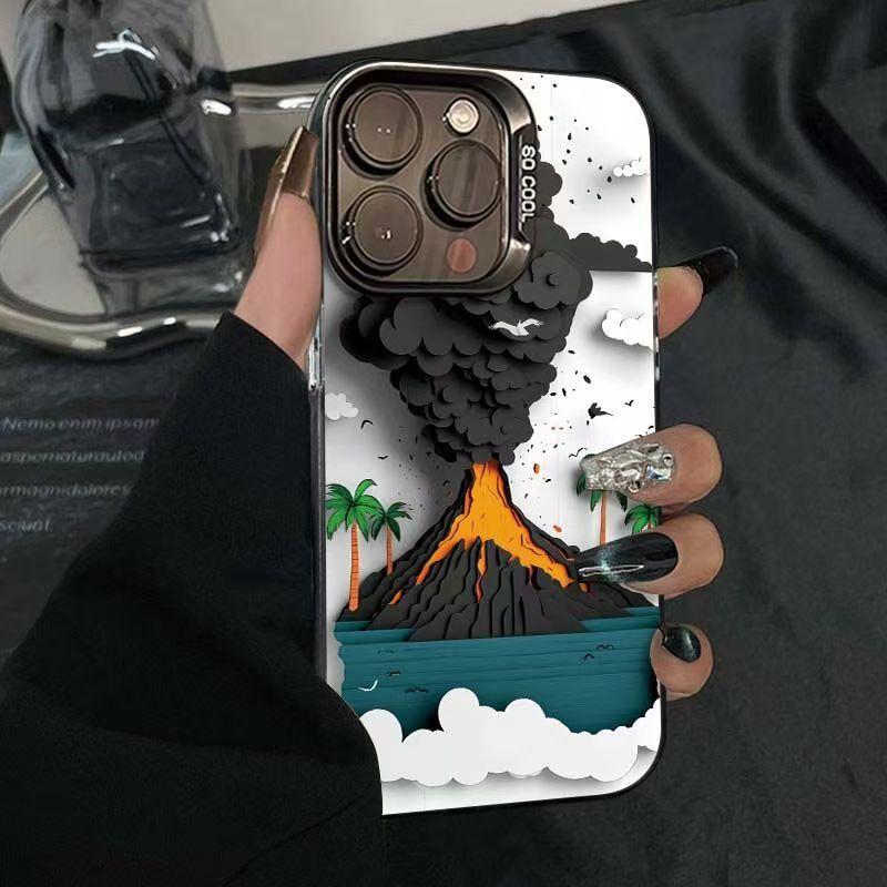 Creative Volcanic Eruption Phone Case For iPhone 16 15 14 13 12 11 Pro Max 7 8 Plus XR XS Max Shockproof Silicone Matte Cover