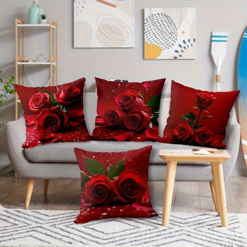 1/4 Stück Must-have für den Valentinstag!Das Muster mit roten Rosen ist ein super romantischer Kissenbezug, der die Raumdekoration für Verliebte mit Liebe erwärmt.