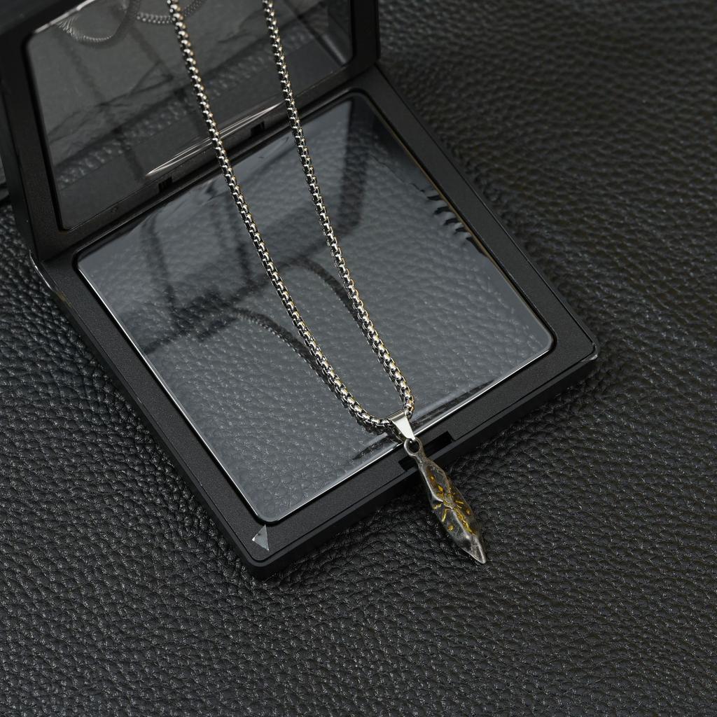 Vintage Wishing Stone Necklace Trendy Men'S Personality Neutral Wind Meteorite Color Matching Pendant Cool Men'S Hip Hop Sweater Chain