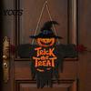 Halloween Window Decoration Wooden Hanging Door Sign, Scarecrow Pumpkin Wizard Ornament, Trick or Home Ornament Treat Plaque, Rustic Party Wall