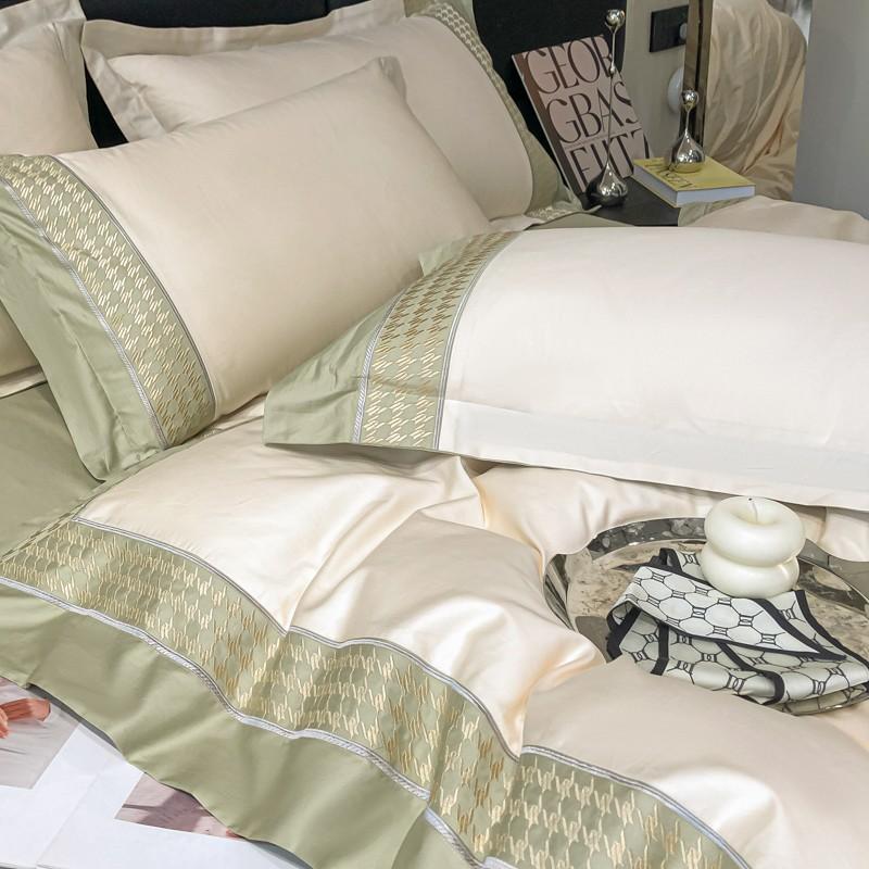 Set da quattro pezzi per letto in cotone a fibra lunga di classe A, lenzuolo con angoli ricamato, lenzuolo con angoli, copripiumino, puro cotone, ad alta densità, ad alto numero di titoli