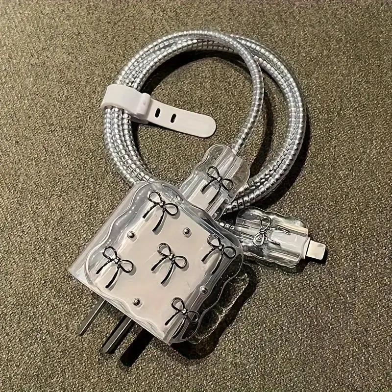 Transparent Shining Bowknot Cellphone Charger Protective Case Sleeve for Apple IPhone 18/20W Laser Cable Winder Wire Protectors