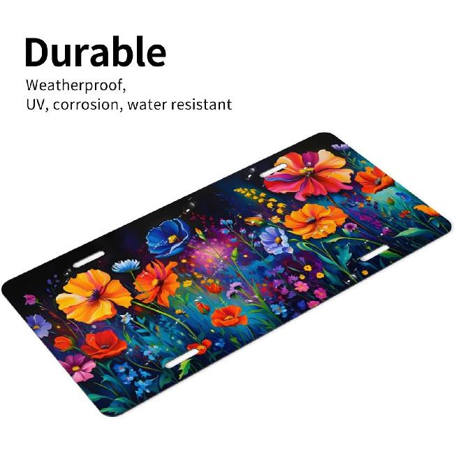Wildflower Flower Art Front License Plate for Women Car Vanity Plates Decorative Aluminum Metal Cute Novelty License Plate Cover for Men 6x12 Inch (4