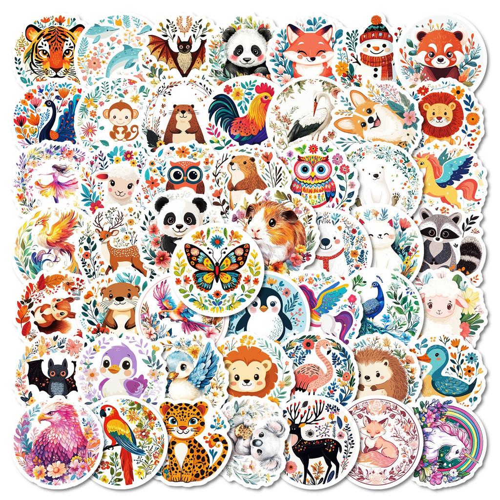 50 Hand-drawn Cartoon Jungle Animals Mix and Match Doodle Stickers Waterproof Stickers Decorative Skateboard Water Cup