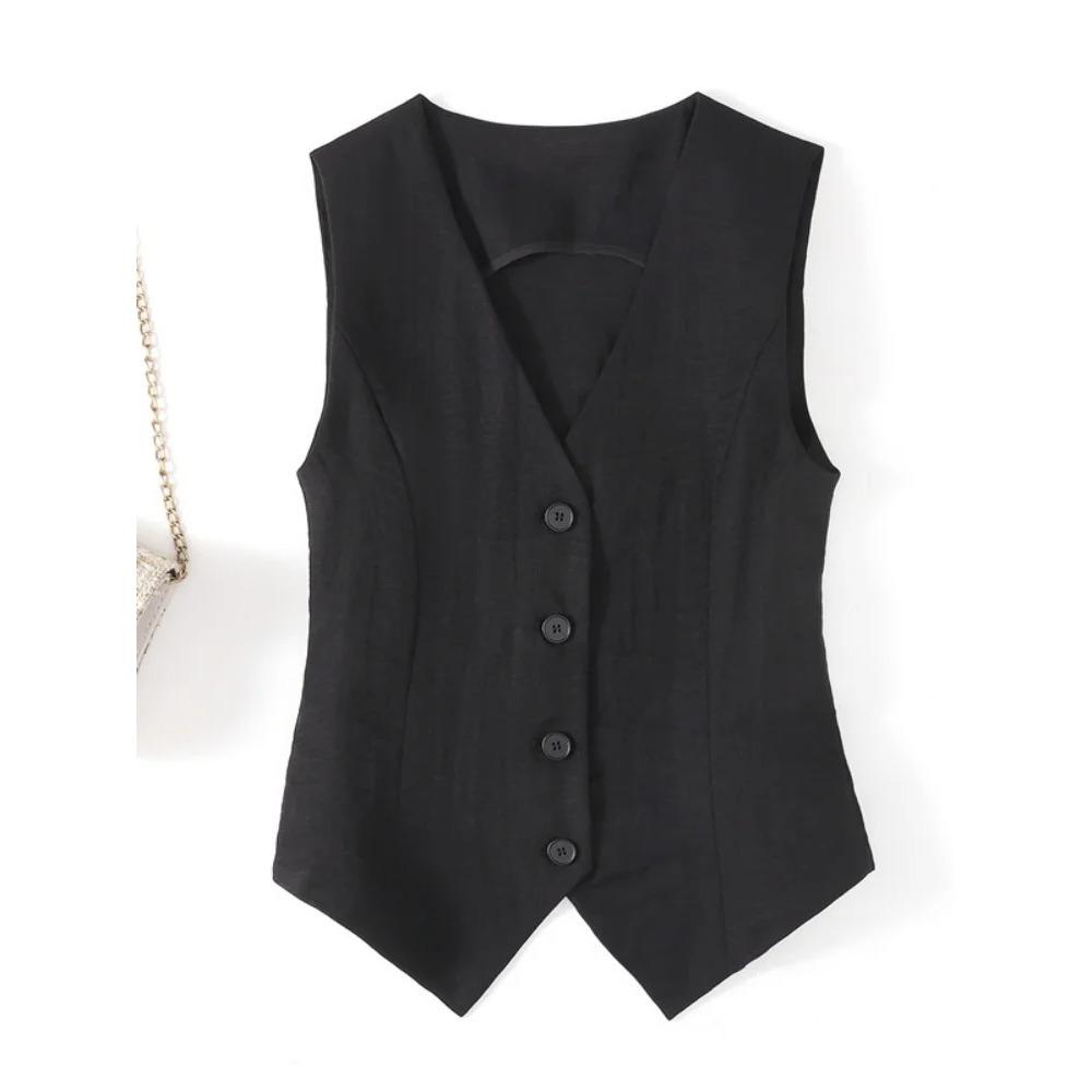 Fashionable New Linen Vest Thin Women's Vest High-end Slim Fit Short Sleeveless Suit V-neck Camisole Jacket009